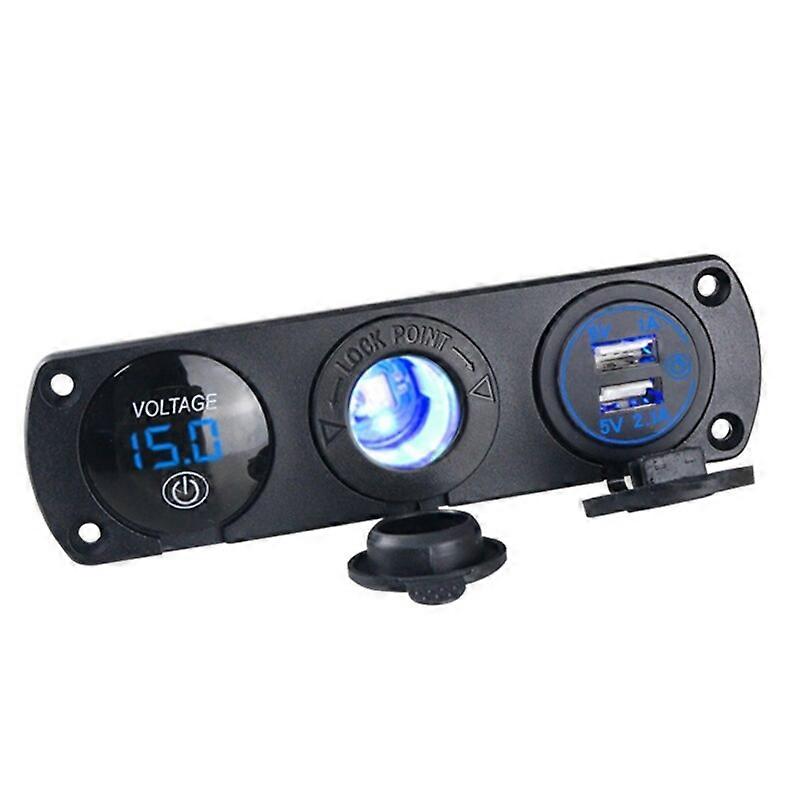 3 i 1 lader uttak stikkontakt panel dobbel usb 12v stikkontakt voltmeter måler sigarettenner stikkontakt panel