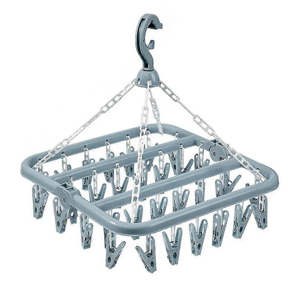 Clothes Drying Hanger With 32 Clips And Drip Rack Foldable Sock Rack