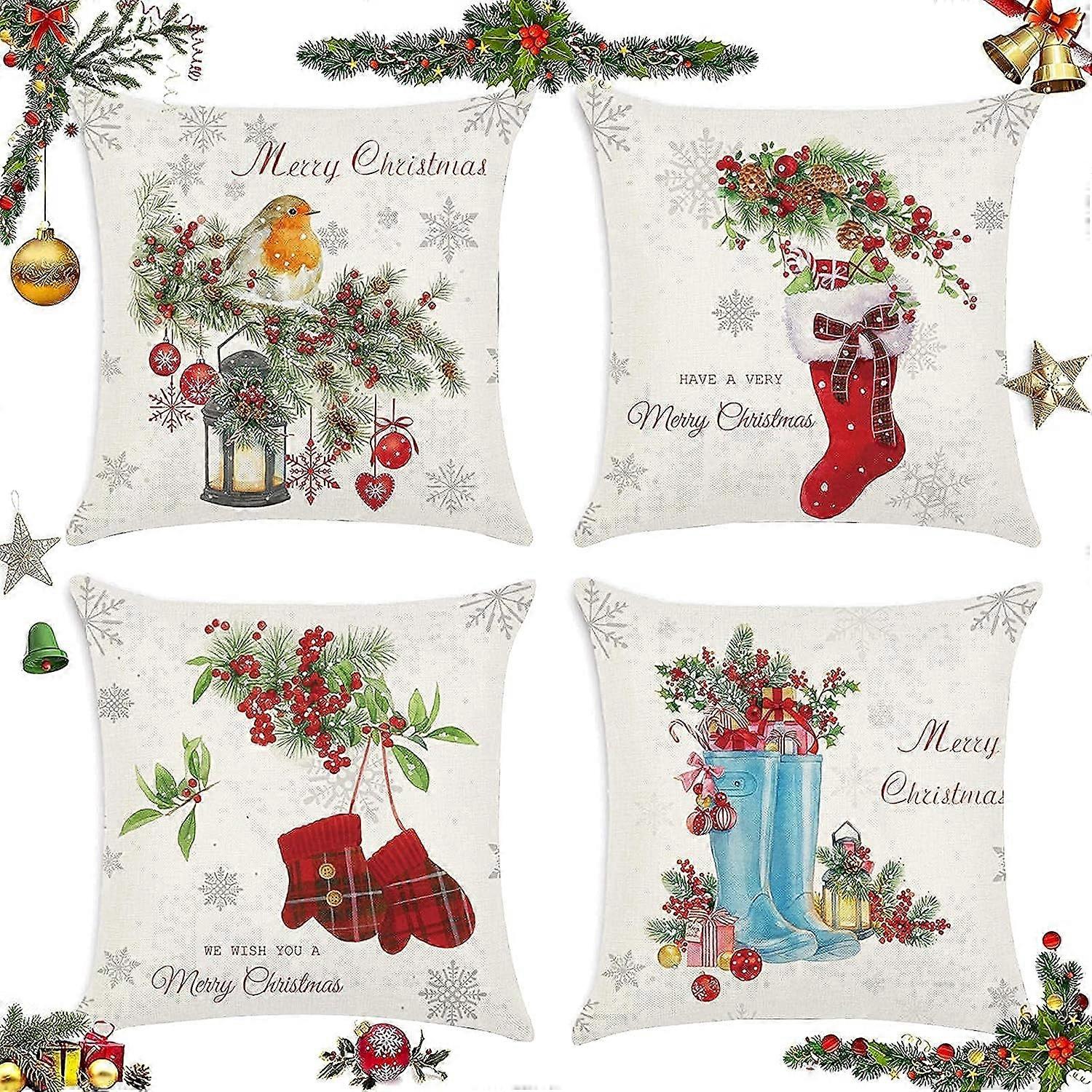 Julepynt putetrekk - sett med 4, dekorative sofaputetrekk