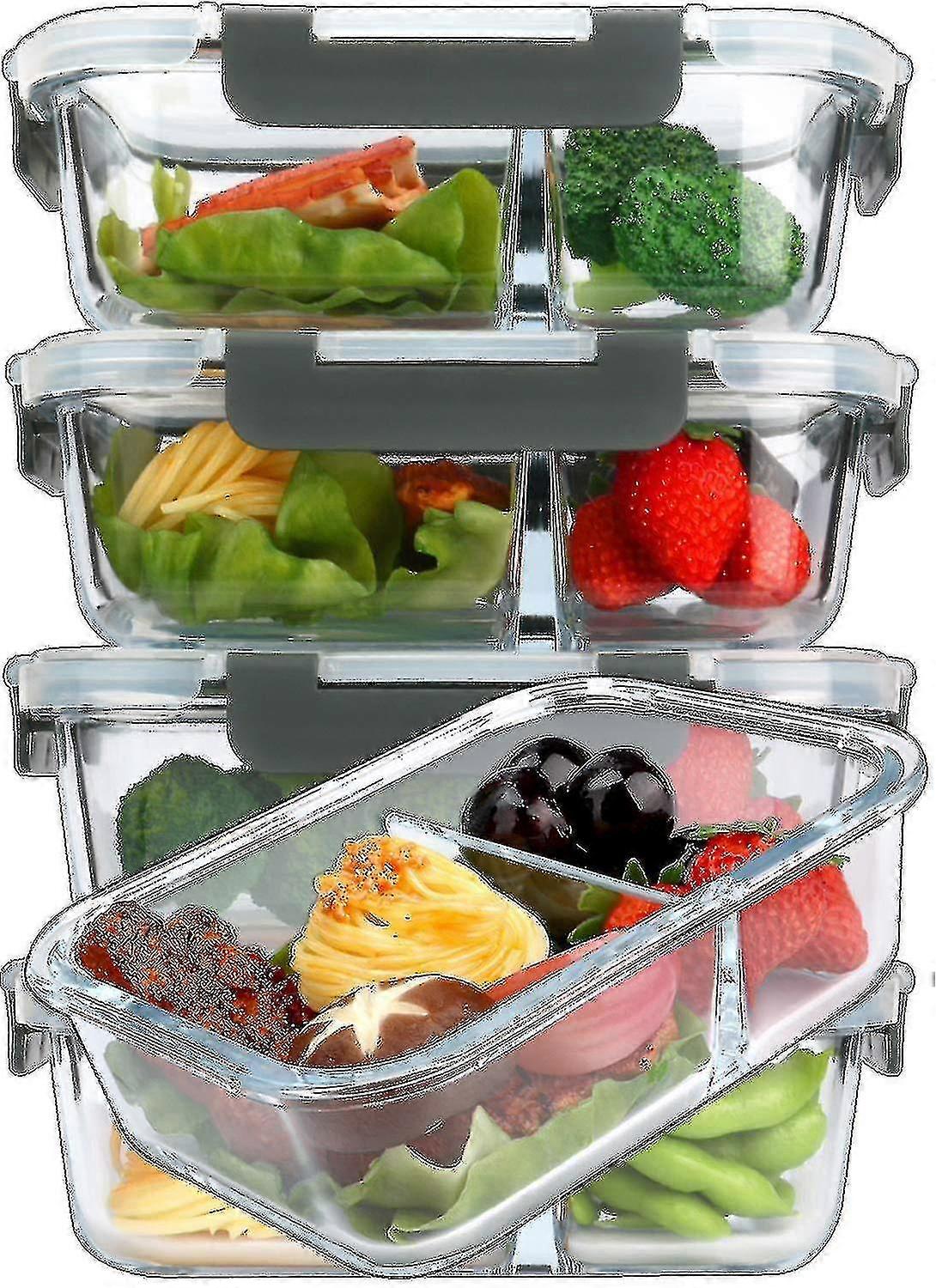 Glass måltid prep container, 2 rom, glass mat lagring container
