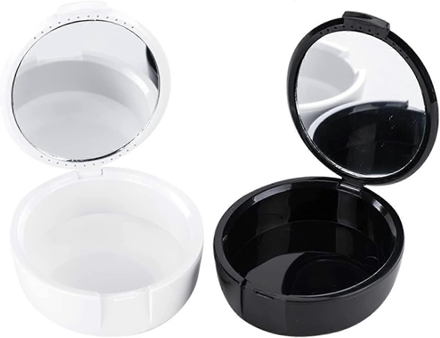 Denture Box, Denture Cup, Oval Small Denture Storage Box with Mirror, Retainer Box, Portable Molar Set Box