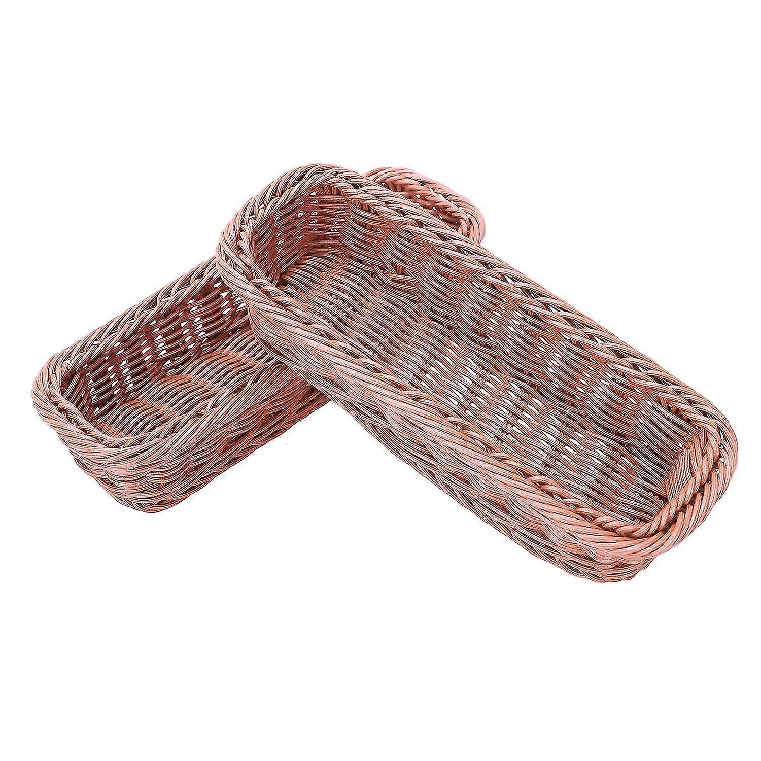 2pc Rattan Plastic Basket Cutlery Basket Rectangular Storage Box Cutlery Fork Chopsticks Bread Cake