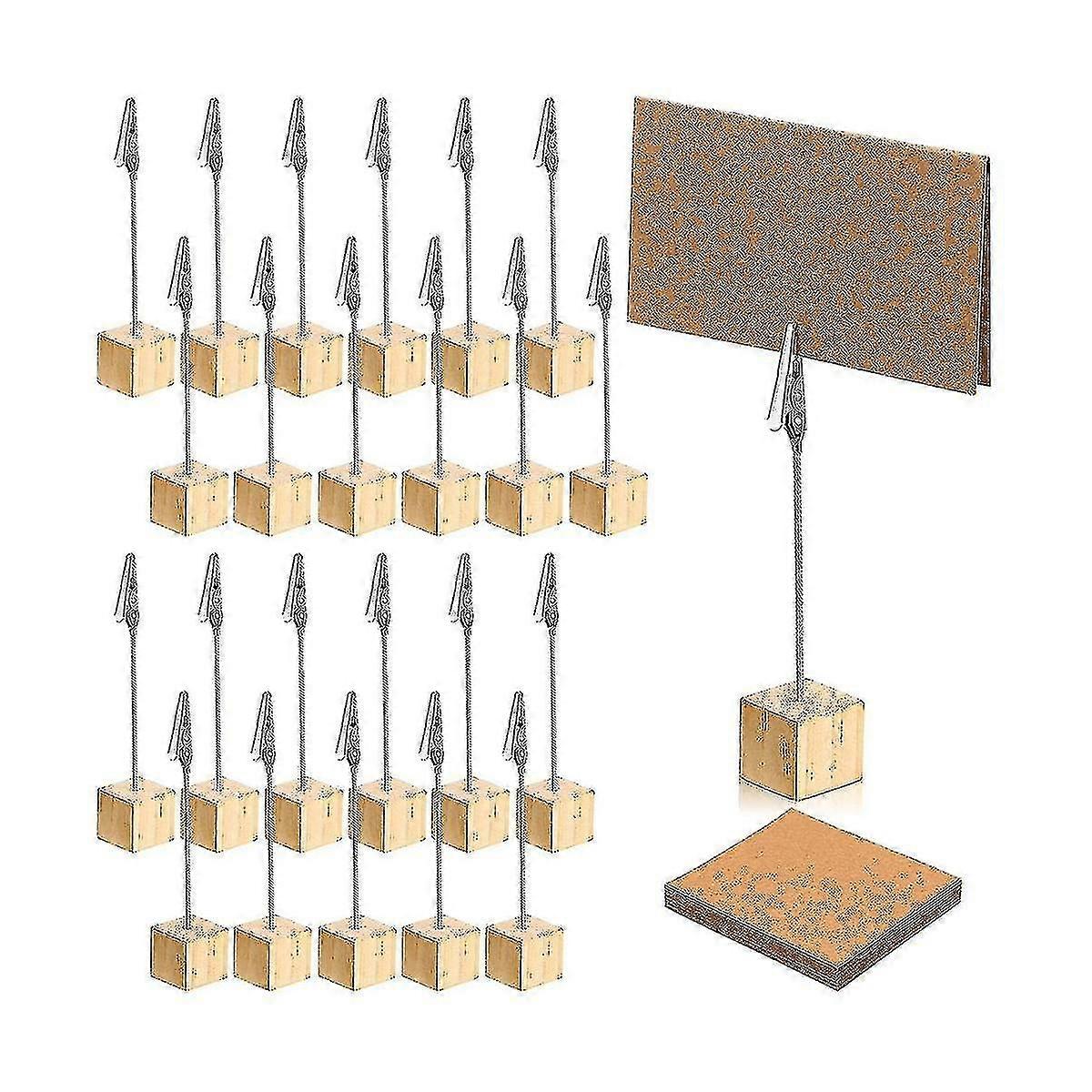 24 Pcs Rustic Wooden Table Number Holders Place Number Holder Stand With Memo Clips And Kraft Cards Wood Picture Stands