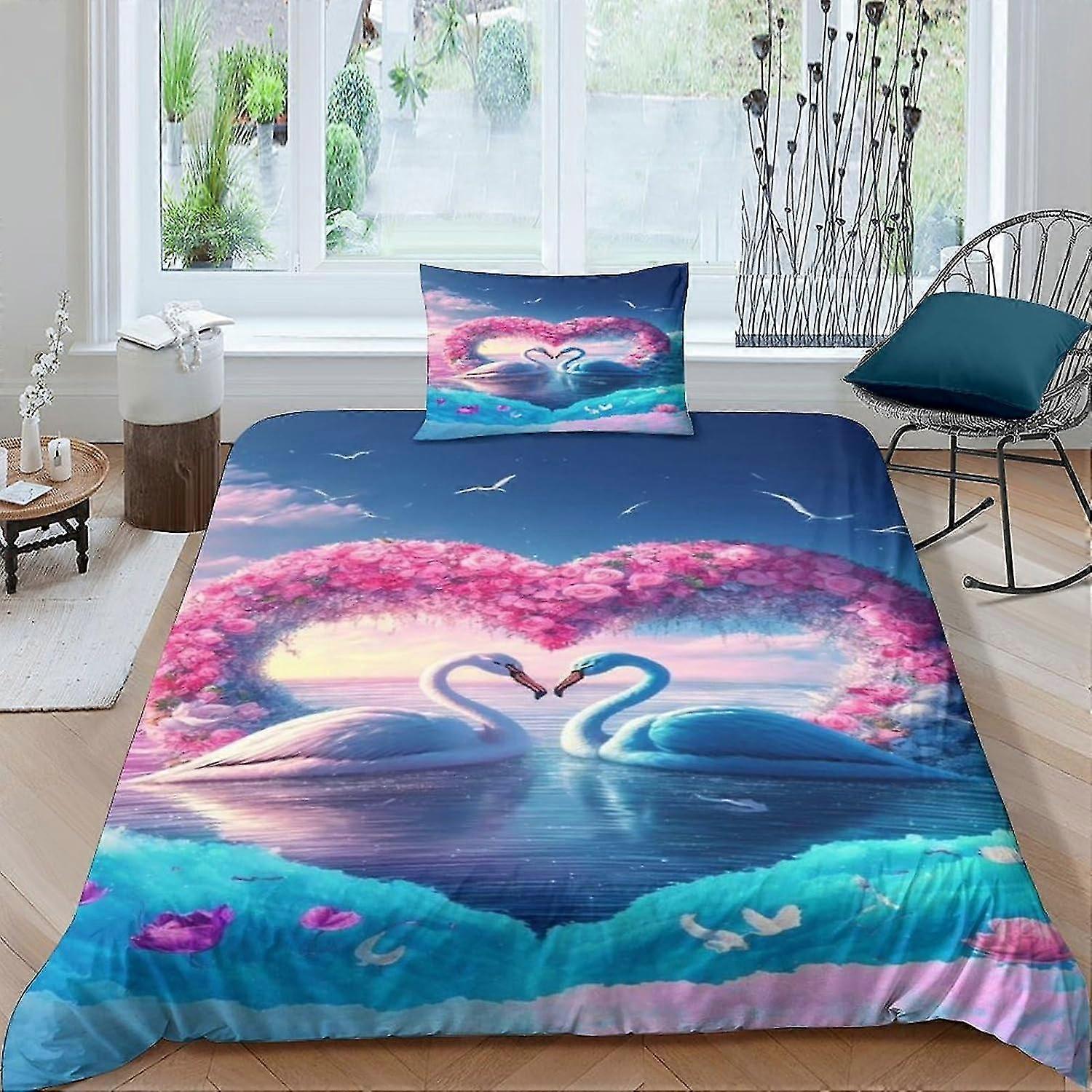 o5068 Lençóis Cisne Conjunto de Capa de Edredão Animal Impresso Conjunto de Cama Animal Capa de Consolador com Fronhas de Microfibra Capa de Colcha Zíper 3 Pcs Único 