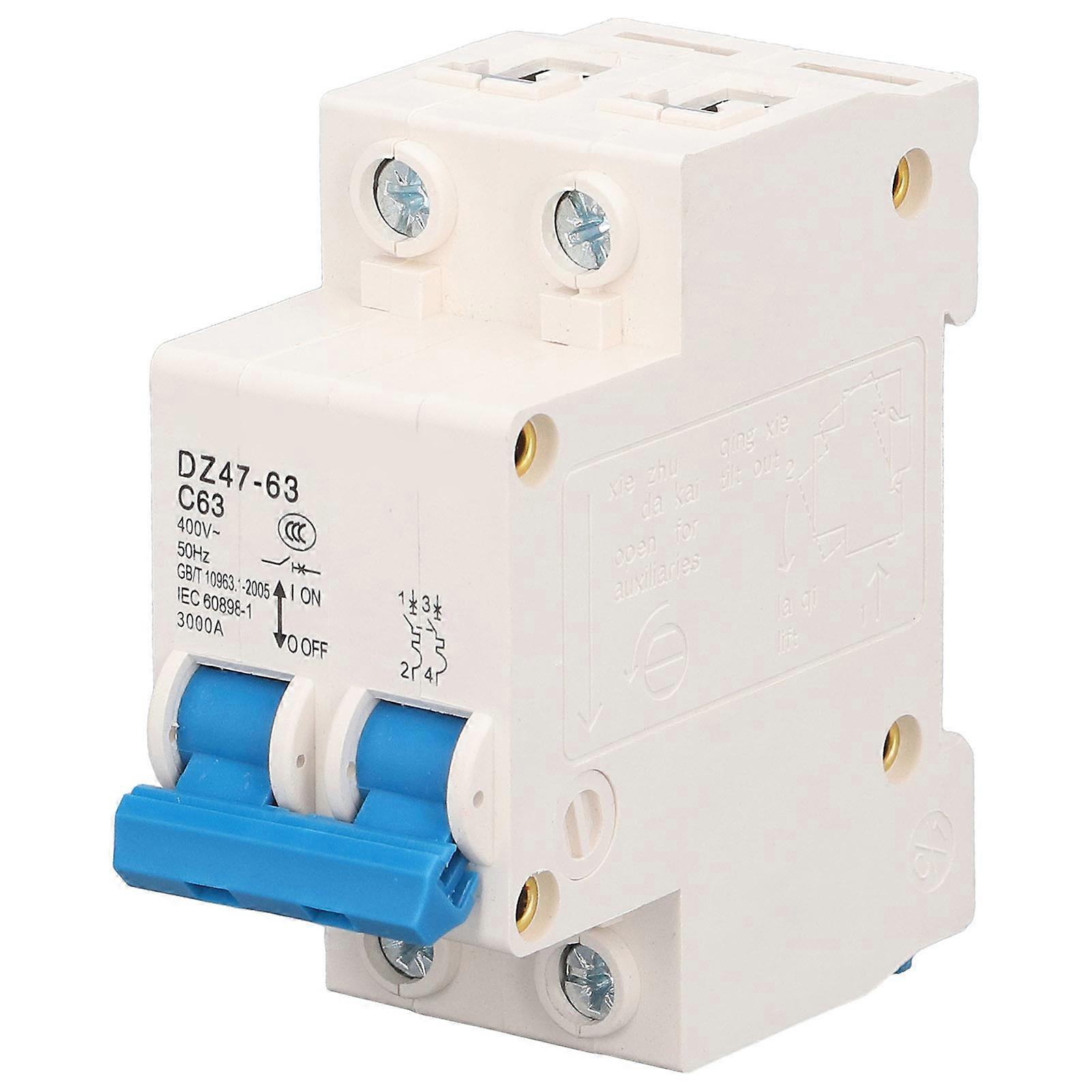 2P Miniature Circuit Breaker High Safety Multiple Protection Functions 63A  C63 Two Phase Circuit Breaker