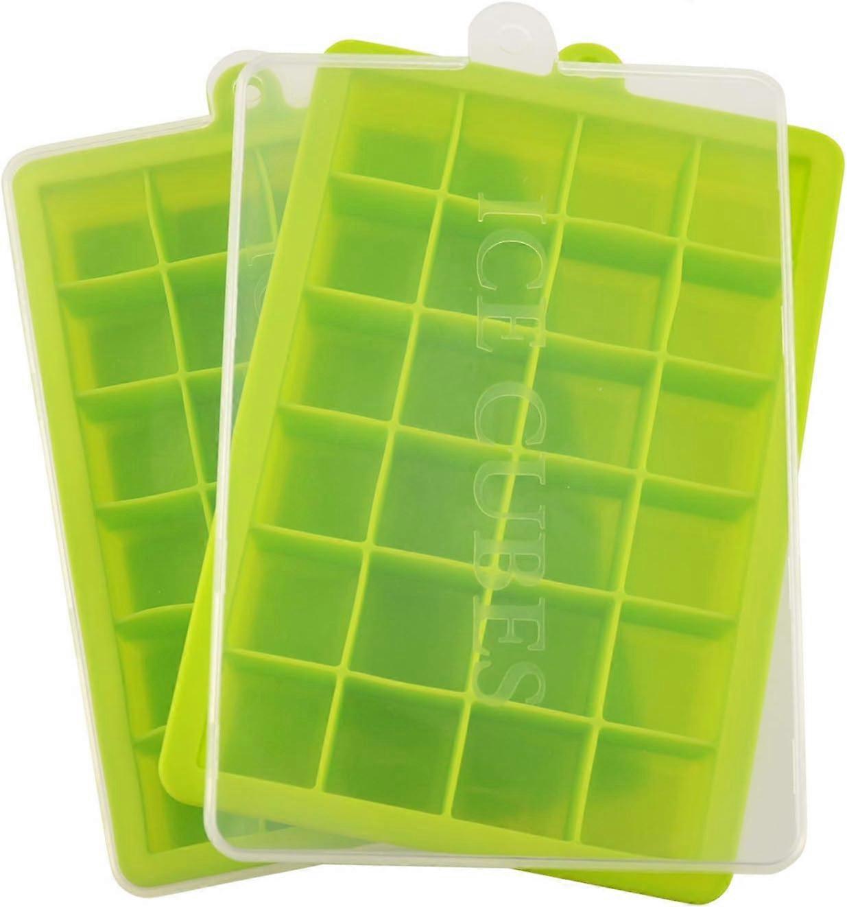 Ice cube trays, silicone square ice cube trays with removable lids, (2 packs, green)