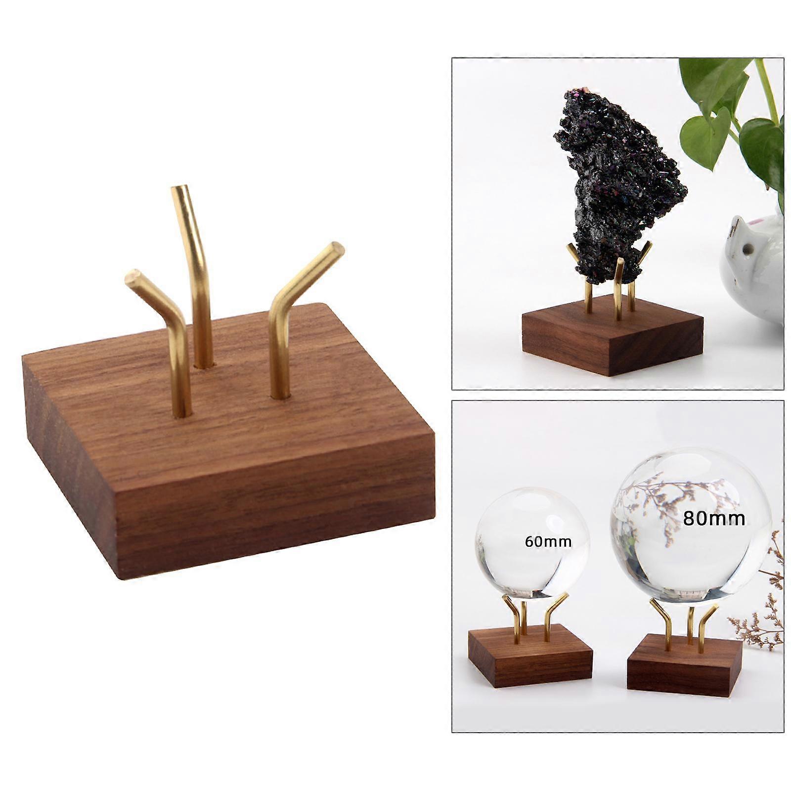Wulnut επίδειξη Stand Crystal Ball Rack Υποστήριξη Κάτοχος σφαιρών Βάθρο ξύλινος τετραγωνικός βραχίονας ορείχαλκου βάσεων για τα απολιθώματα αχάτη Κοραλλιογενή κομμάτια κοραλλιογενών κομματιών Home Decor