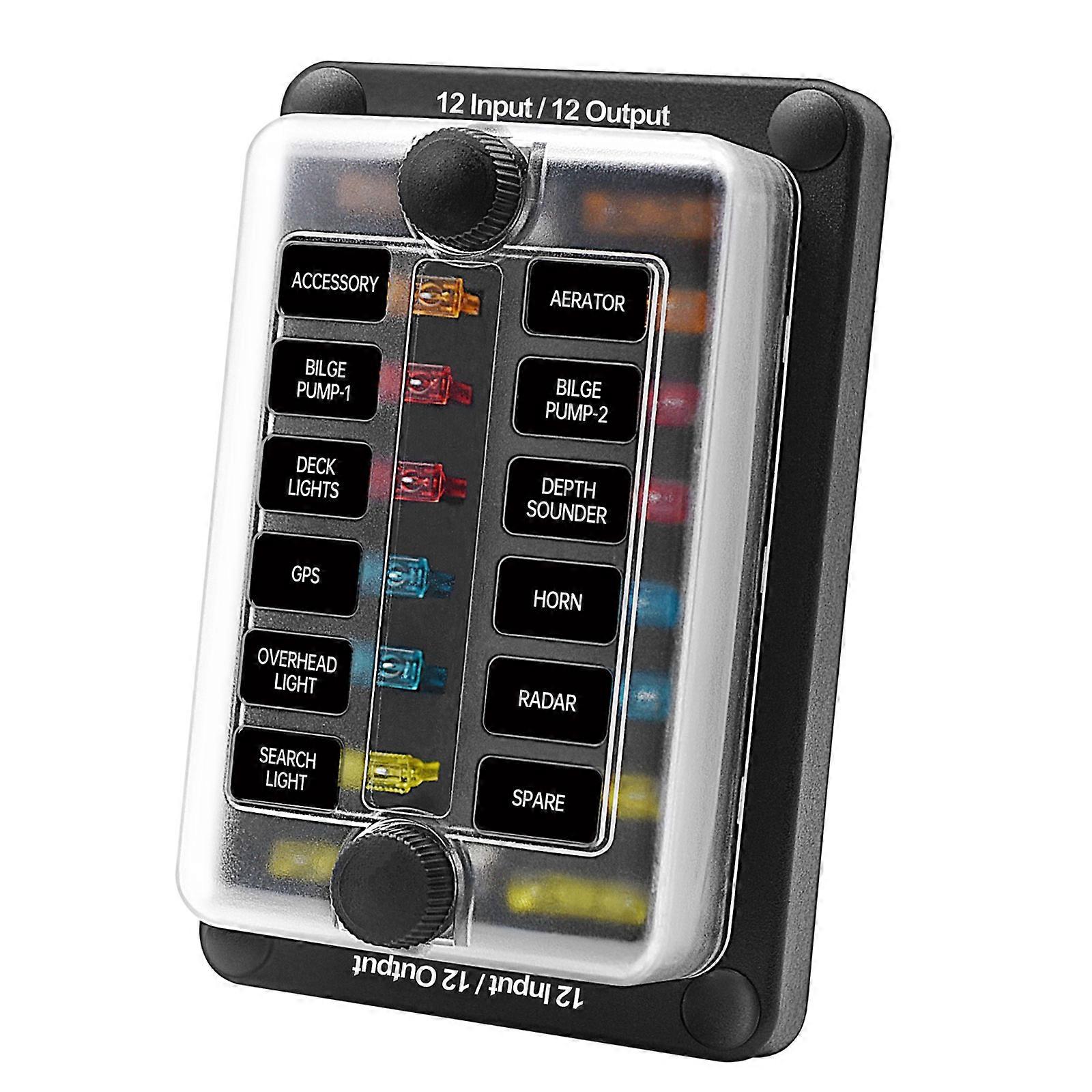 Circuit Auto Car Truck RV Blade with LED Indicator Block Fuse Holder Box 12 Way