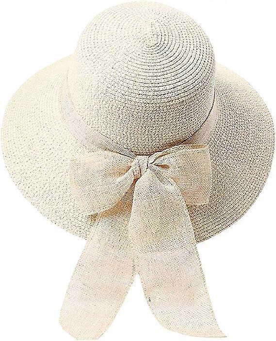 Beige Wide Brim UPF 50+ Straw Beach Sun Hat for Women