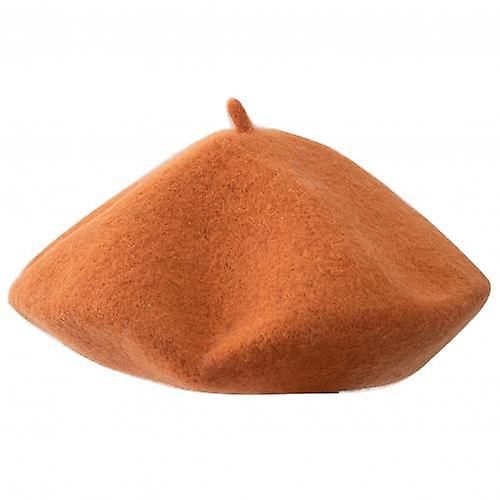 Vintage Autumn Winter Solid Color Warm Woolen Beret Hat Cap Orange