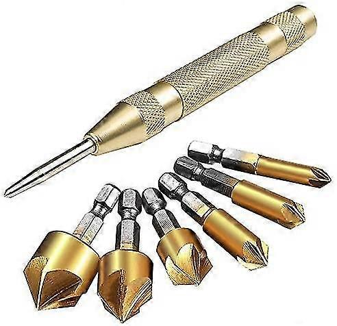 Set Of 6 Hexagonal Shank Conical Milling Bits With Automatic Punch