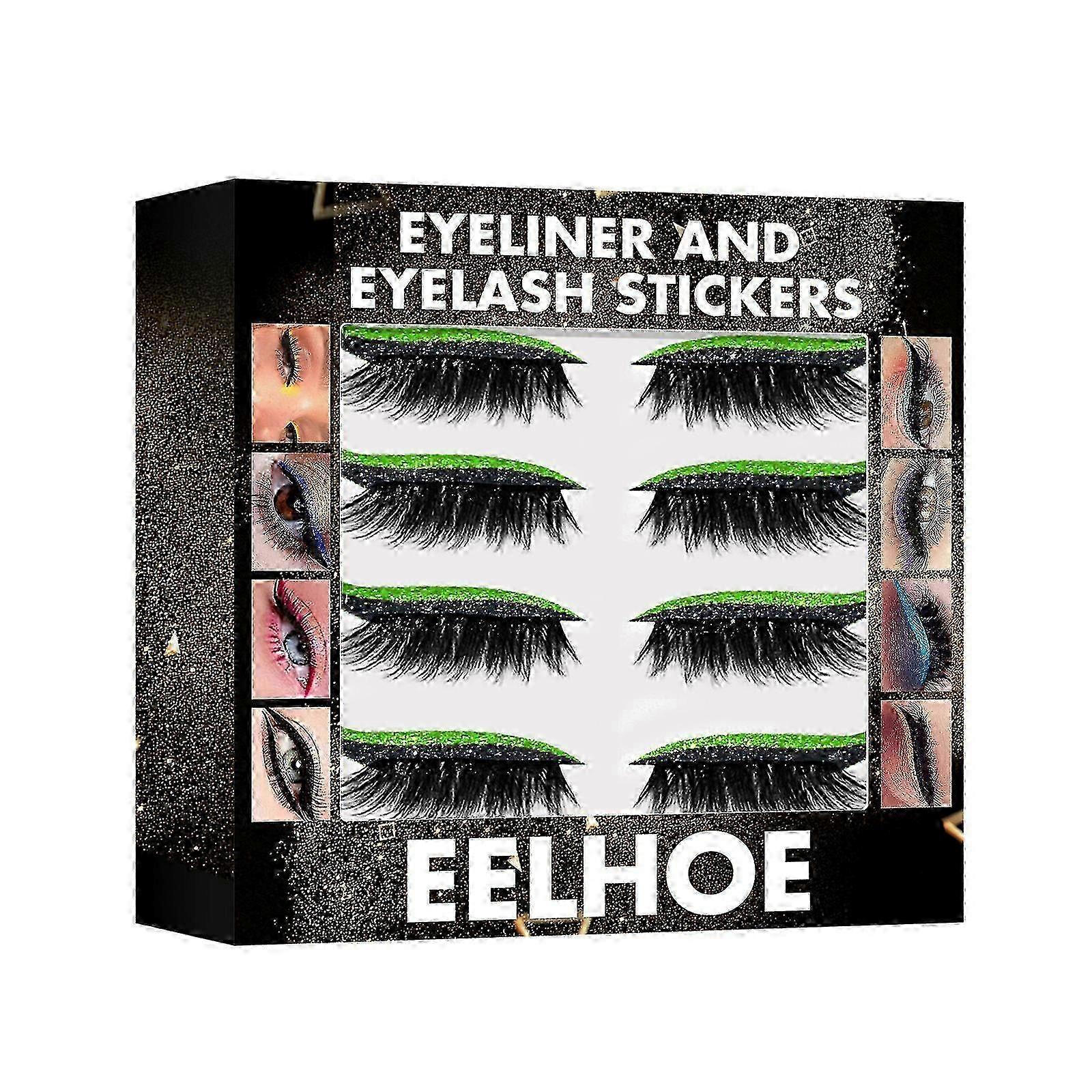 Self-Adhesive Eye Shadow Eyelash Paste 7 Color Glitter Eyeliner Glue-Free Self-Adhesive False Eyelash Eye Makeup Paste -Green