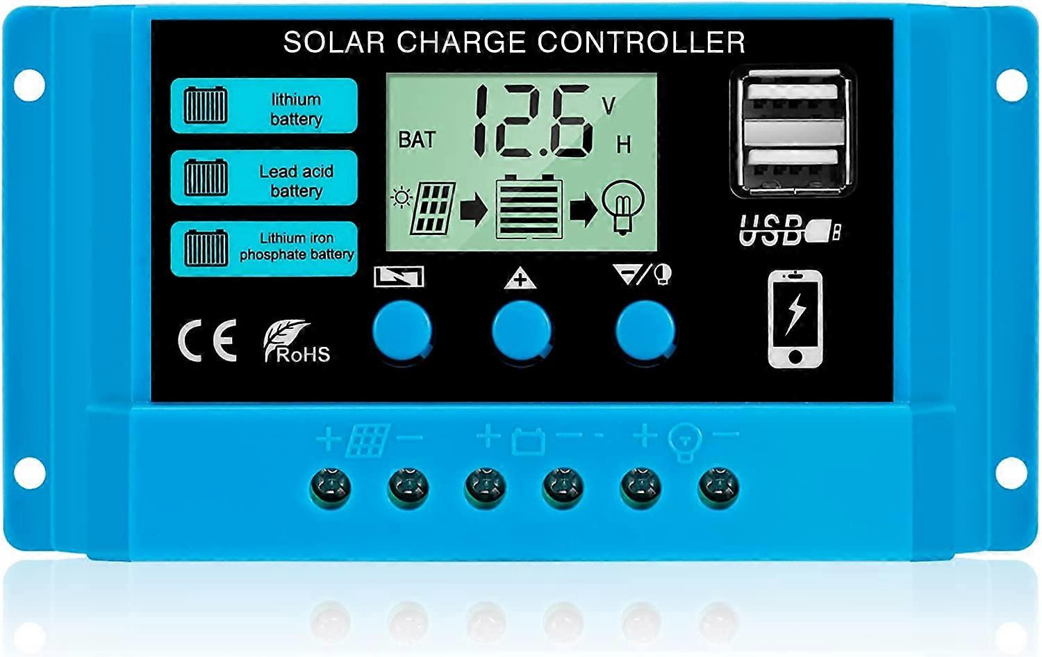 30A 12V/24V Solar Panel Charge Regulator with LCD and 5V/3A USB Port