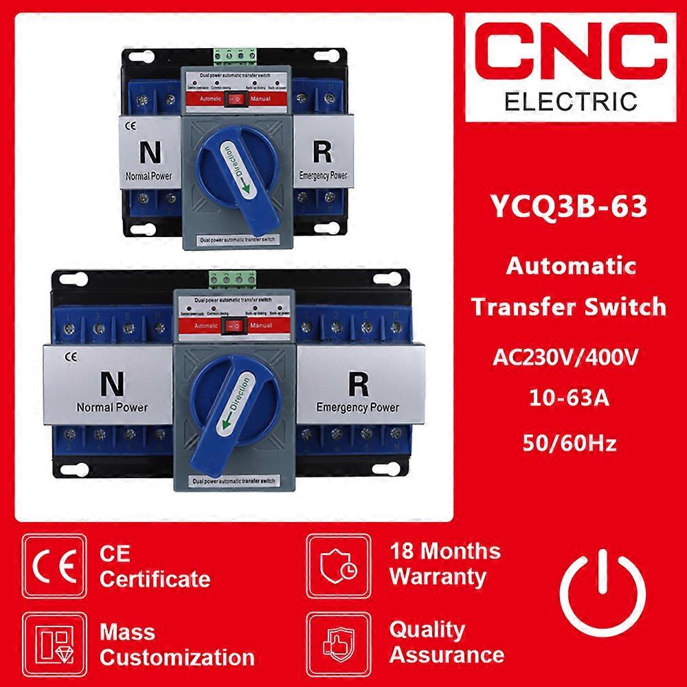 CNC YCQ3B-63 2P/4P 63A 50/60Hz ATS Dual Power Automatic Transfer Switch AC230V/400V Electrical Selector Switches