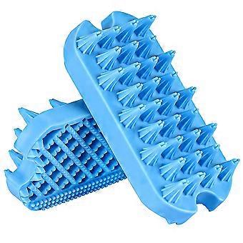 Katze Hundepflege Deshedding Bürste, Haustier Baden Shampoo Bürste Doppelseitig Silikon Haarausfall Bürsten Für Haustiere mit kurzen oder langen Haaren (blau / grün)