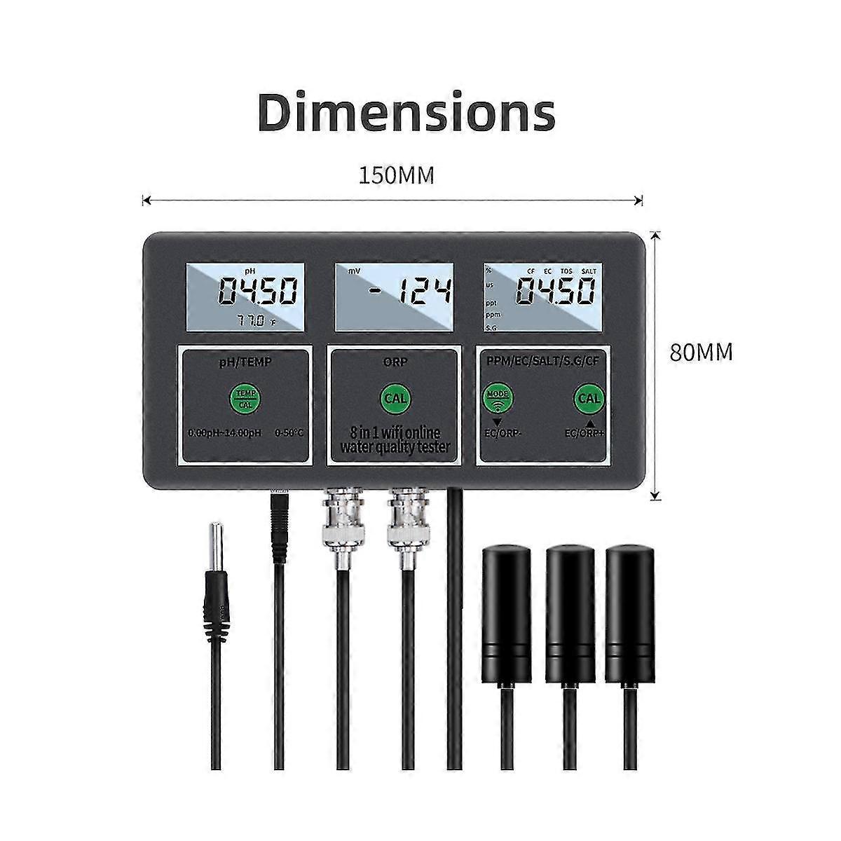 Tuya 8-in-1 Digital Wifi Water Quality Tester Ph Ec Tds Salt Sg.temp Orp Cf Meter Multifunction Sma