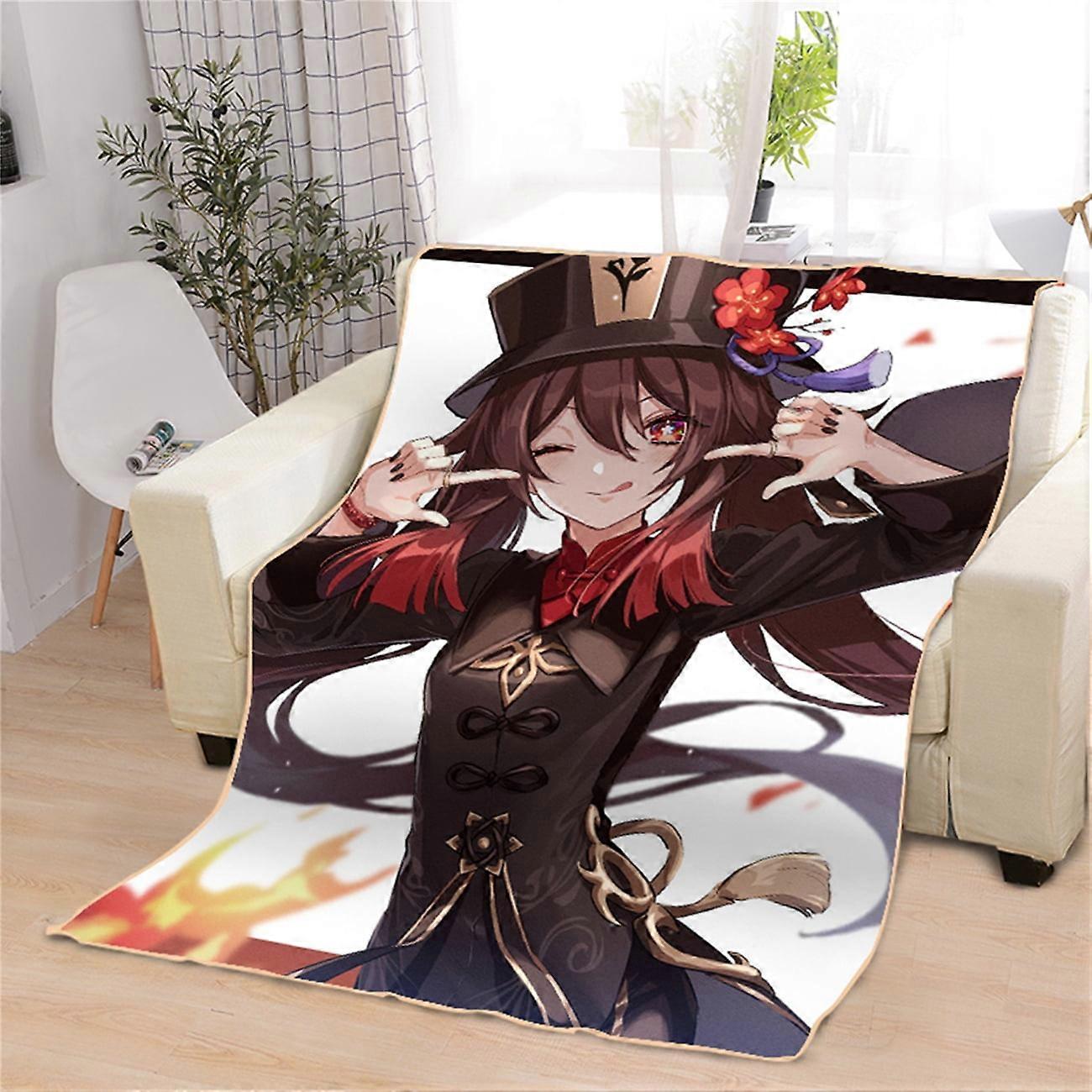 v1150 Game Genshin Impact HuTao Deka Fontaine Wriothesley Anime Deka Super Soft Flanel Throw Blanket WTMT5392