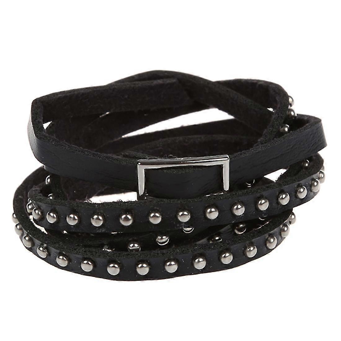 Unisex Punk Rock Multi-layer Stud Bracelet Bangle Wrap Cuff Black