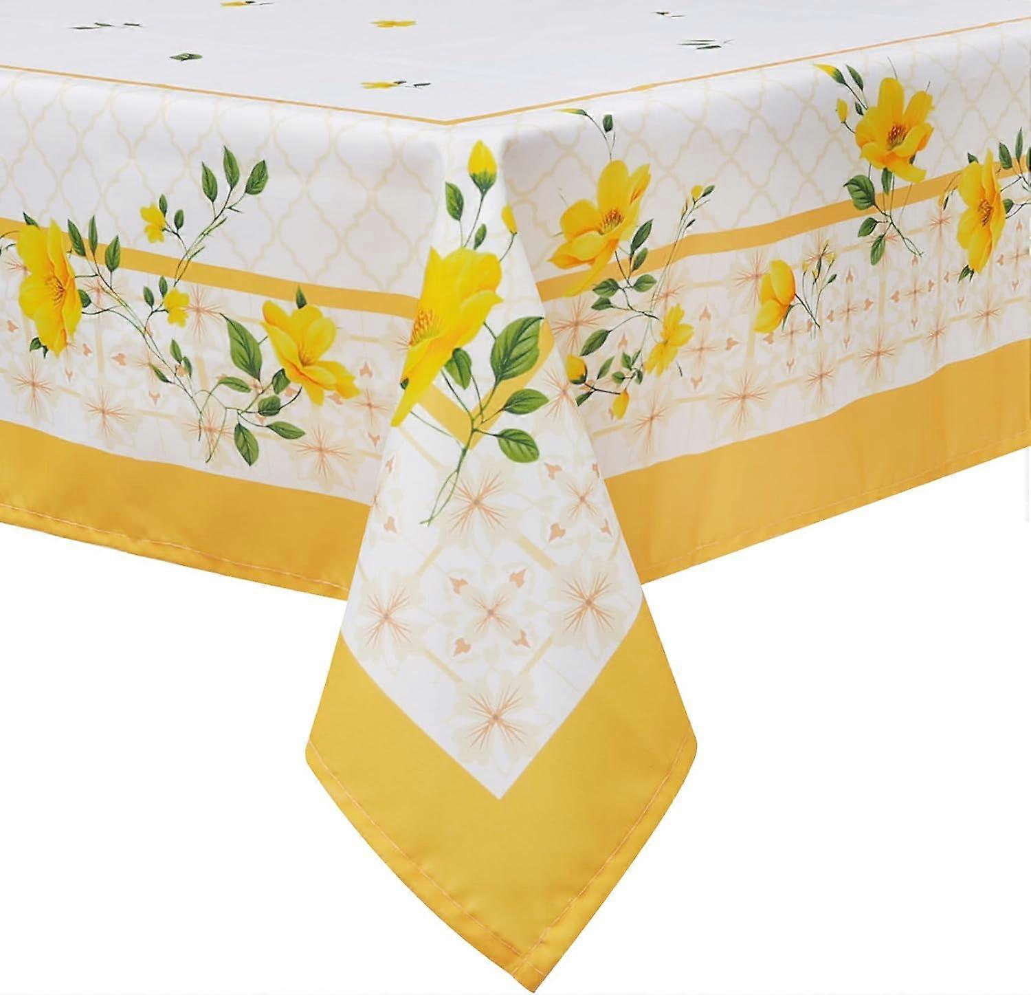 Nappe Printemps Eté 60104 pouce, Nappe Florale Jaune Imperméable Lavable, Housse de Table En Tissu Résistant aux Taches Pour Dîner De Pique-De Fête Décor (Ye