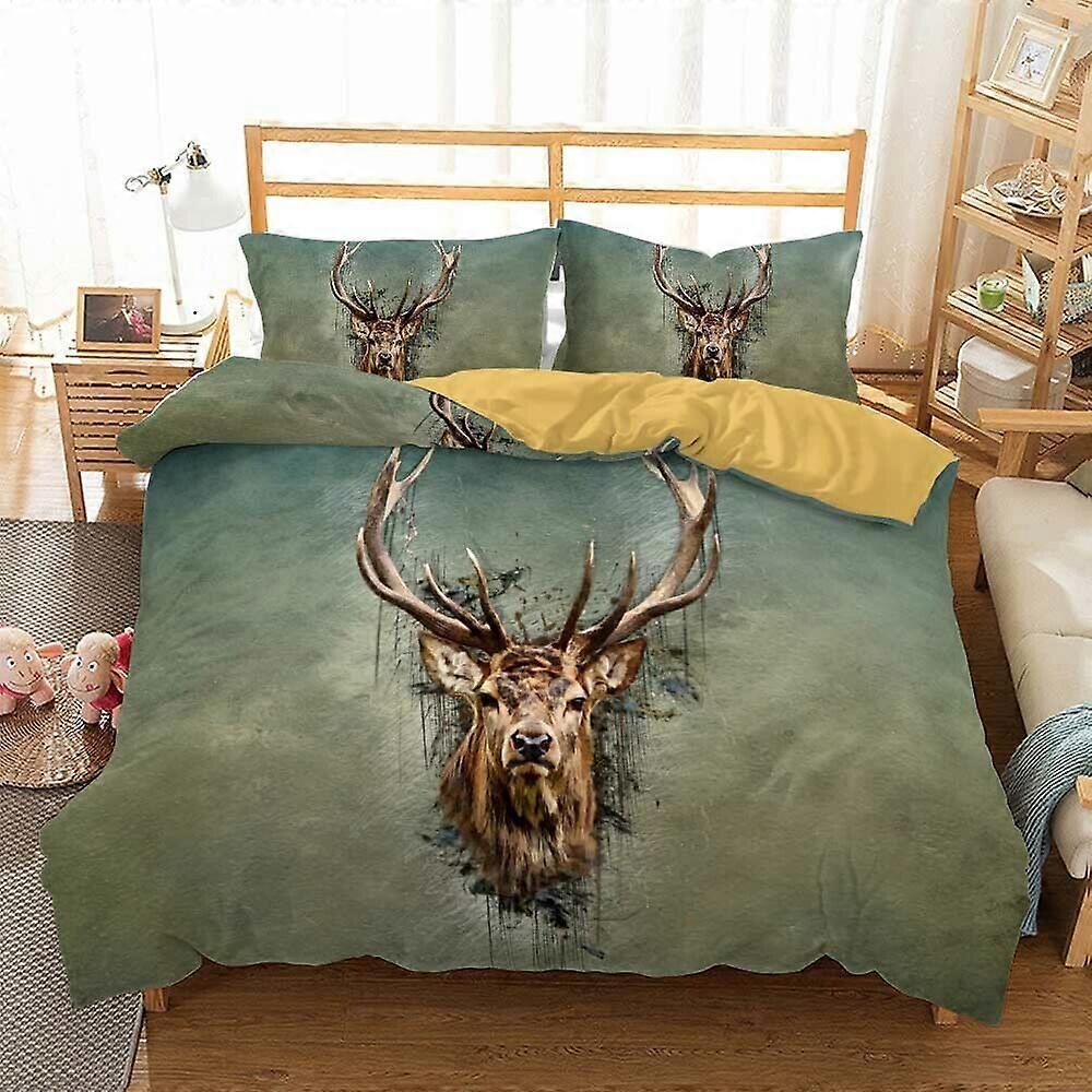 v5321 Lakan Old Deer Head Sängkläder Set Påslakan Täcke Täcke Örngott Lakan IU5321