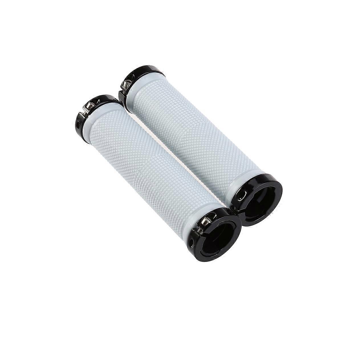 A Pair of Mountain Bike MTB Non-Slip Rubber Lock On Handlebar Grips (White)