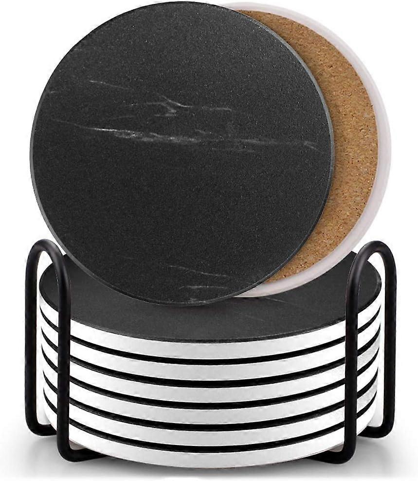 Set of 8 Marble Style Ceramic Coasters, Drink Holder for Coffee Tables, Non-Slip, Durable, Modern Design
