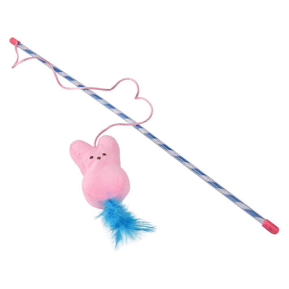 Cat Pet Rabbit Kitten Pet Play Toy Cat Bell Feather Stick Set Interactive Toy（Pink）