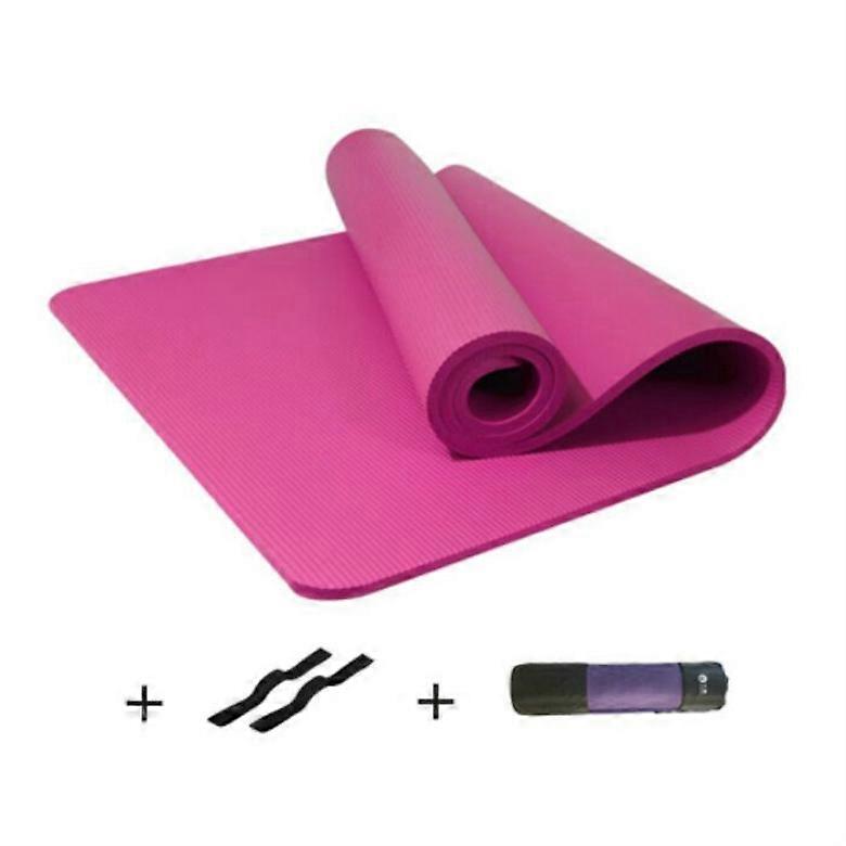 Men and Women Beginners Home Non-slip Yoga Mat with Straps & Tutorial & Net Bag 1850 x 900 x 15mm Pink