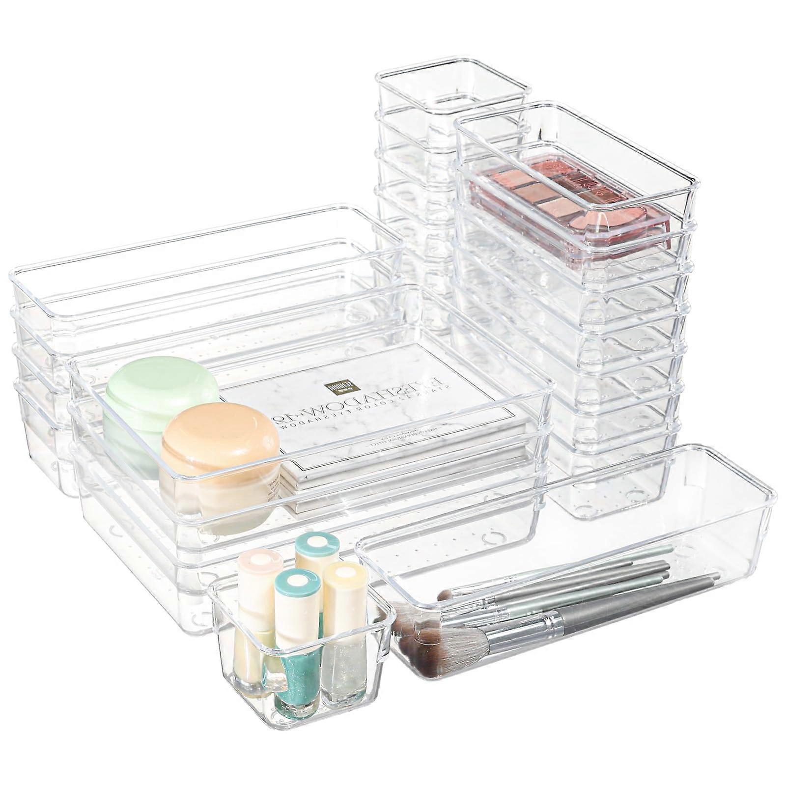 25-Pack Transparent Plastic Drawer Storage Box Set - 4 Sizes for Home Organization, Clear Storage Bins, Durable Material