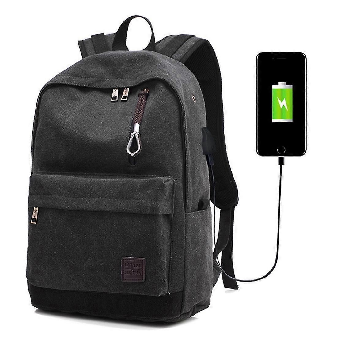 Multi-Function Travel Casual Canvas Backpack Students Bag with External USB Charging Interface & Headphone Jack