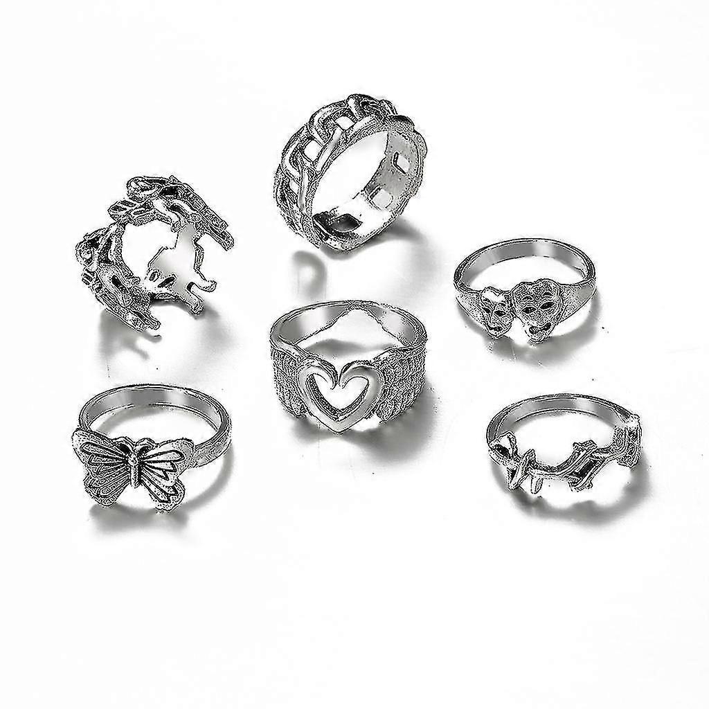 Nepal Ring Retro Joint Ring Creative Peach Heart Butterfly Ancient Silver Ring