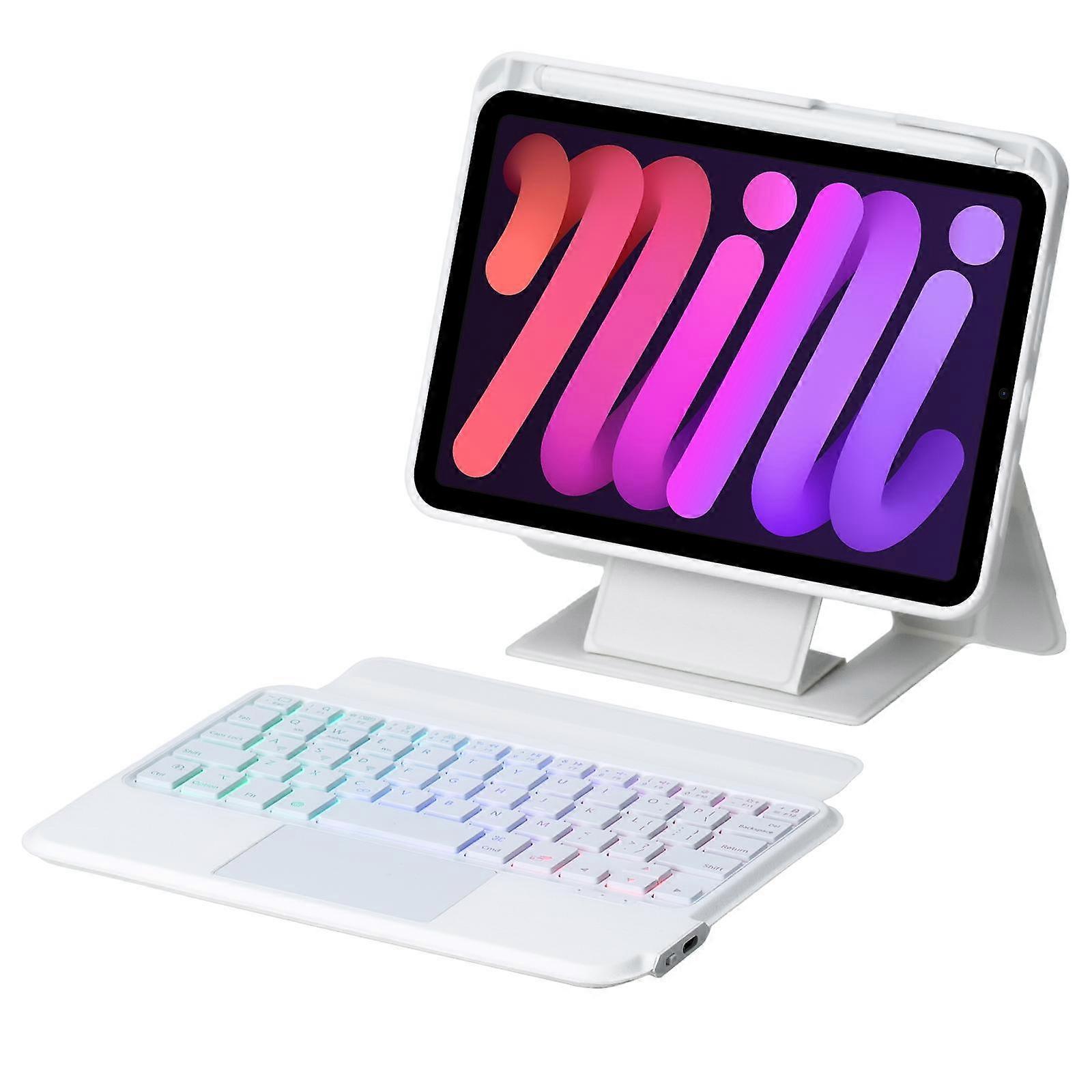 Suporte Flutuante com Luz de Fundo Destacável Teclado Tablet Capa de Couro com Touchpad