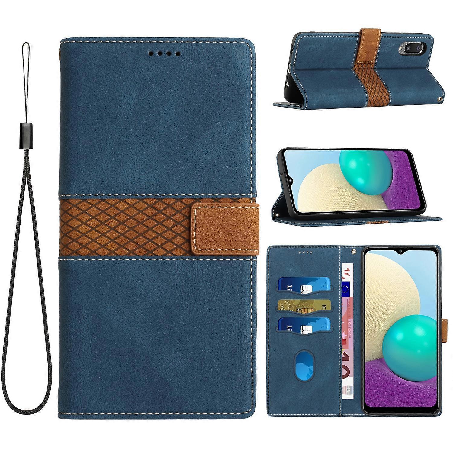 Grid Stitching Leather Phone Case with Lanyard