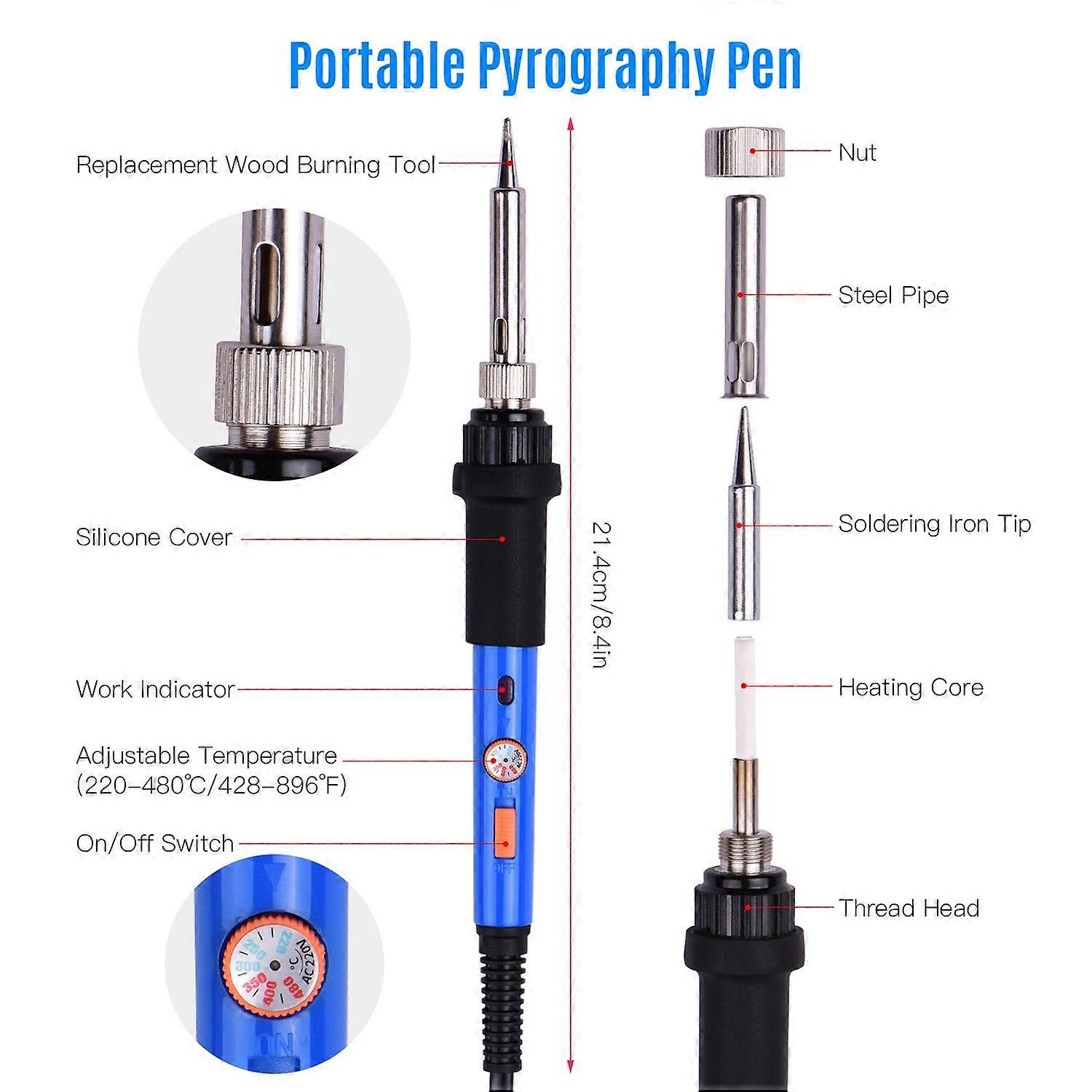106pcs Wood Burning Kit 60W Pyrography Pen Set Adjustable Temperature 220-480℃ Woodburning Tool for