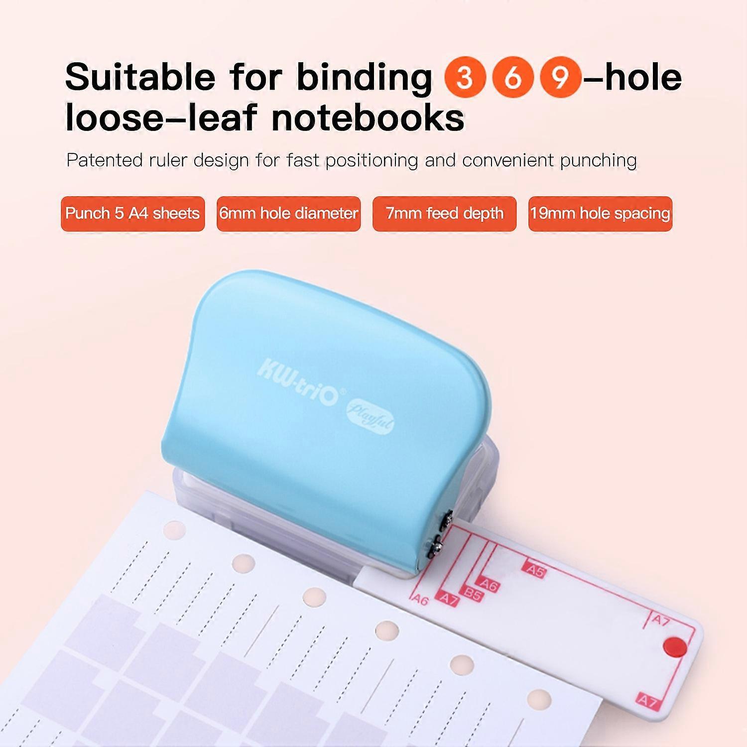 KW-trio 99H3 Portable 3 Hole Punch Handheld Metal Hole Puncher 5 Sheet Capacity 6mm Aperture Paper P