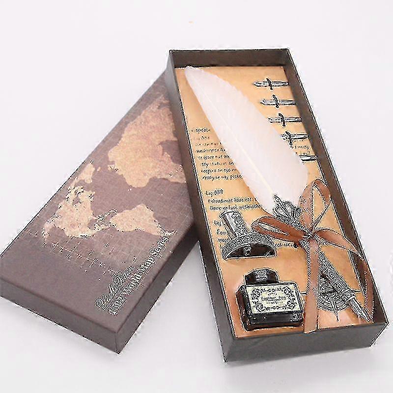 European Style Retro Fountain Pen Set - Metal Signature Pen with Dipped Feather