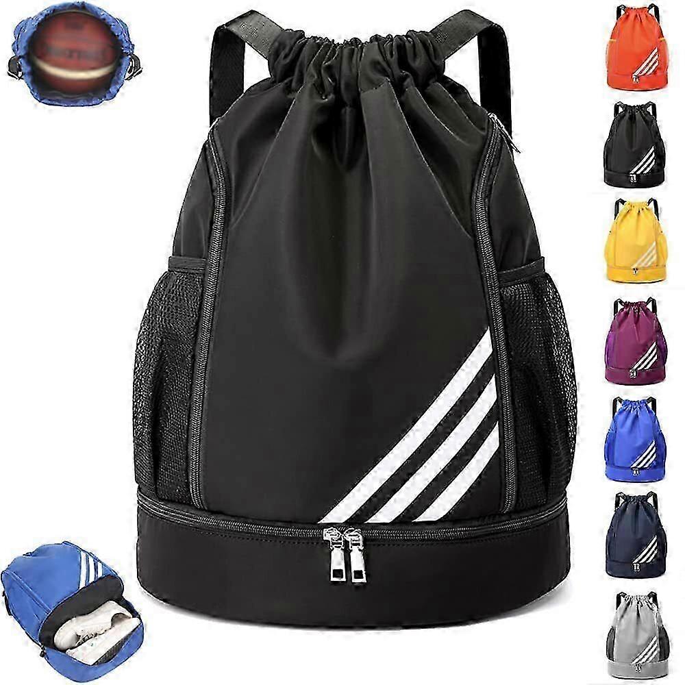 Drawstring Backpack Sports Gym Bag With Shoes Compartment, Waterproof Draw String Back Bag,100% New