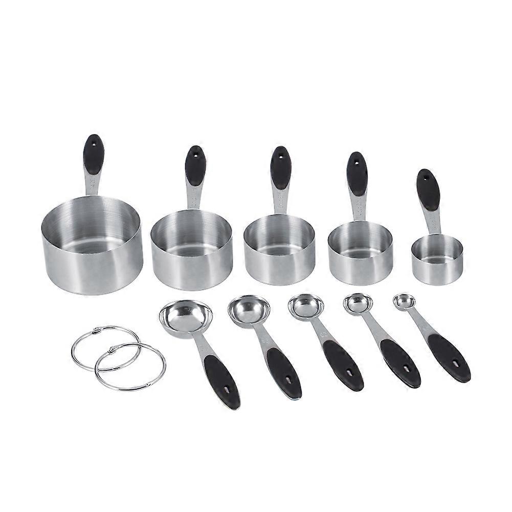 Stainless Steel Measuring Cups and Spoons Set with Silicone Handles, Durable Kitchen Tools for Baking and Cooking