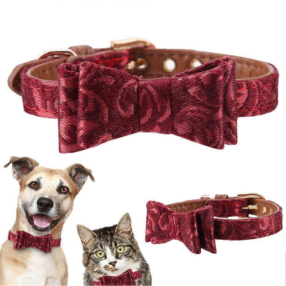 Adjustable Buckle Pet Dog Collar Neck PU Leather with Bow Tie for Small to Medium Dogs, Various Colors and Sizes
