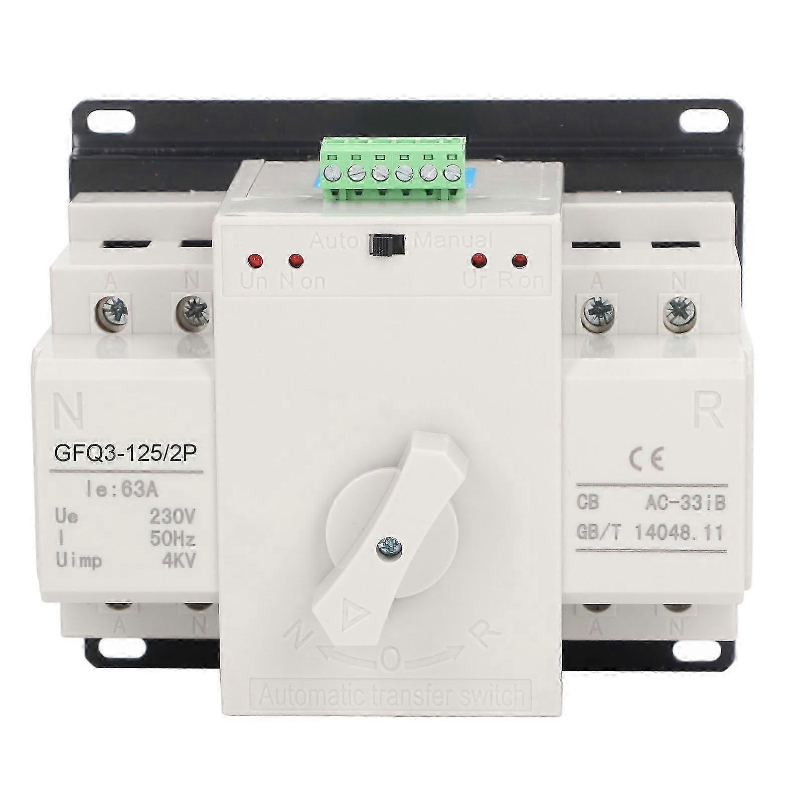 Dual Power Automatic Transfer Switch Mini Generator Changeover Switch for Home Shop Building AC230V 63A