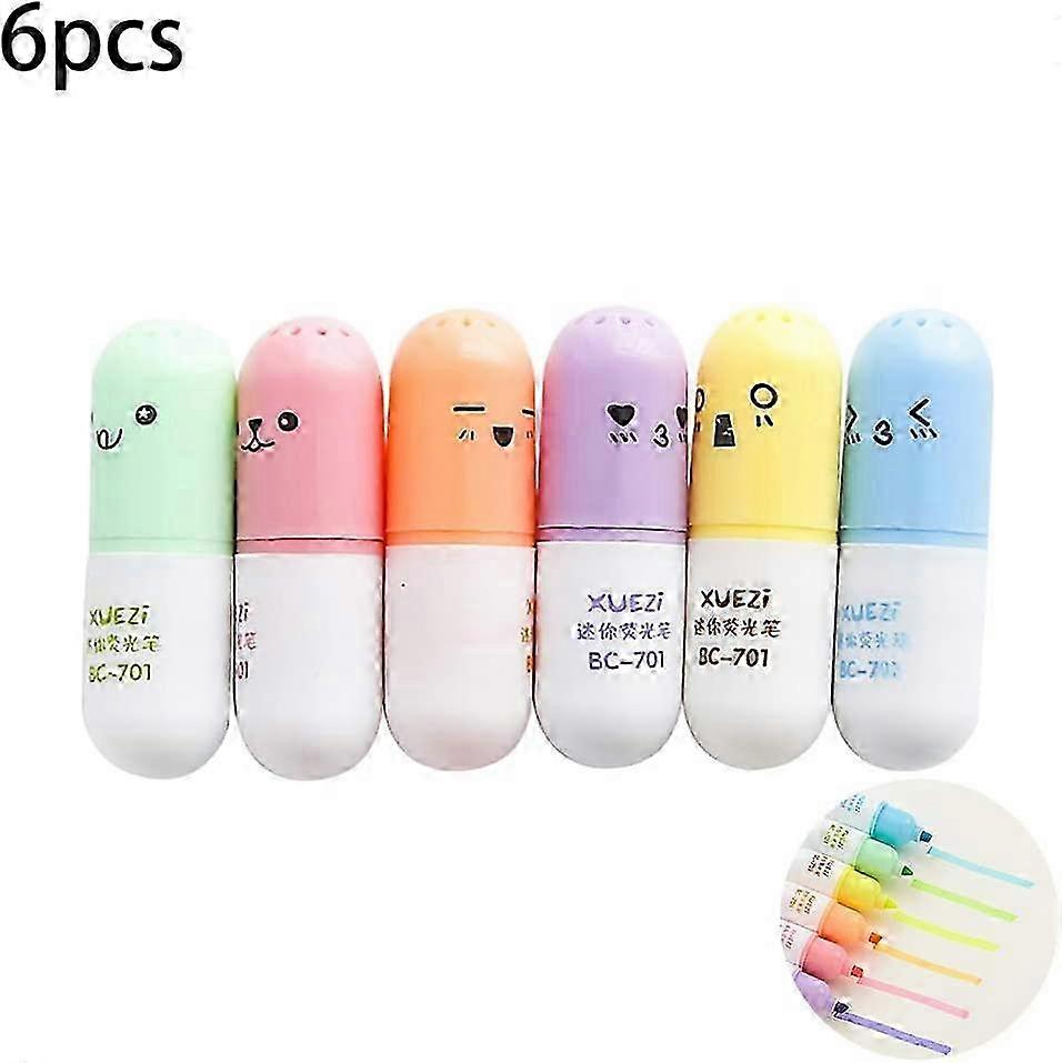 Capsule - style Highlighters, Pack of 6, Cute Design with Different Colors, Ideal for Note - taking and Marking