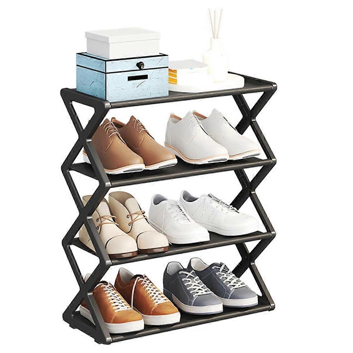 X-Shaped Shoe Rack Multifunctional Steel Assembly Shoecase,Black