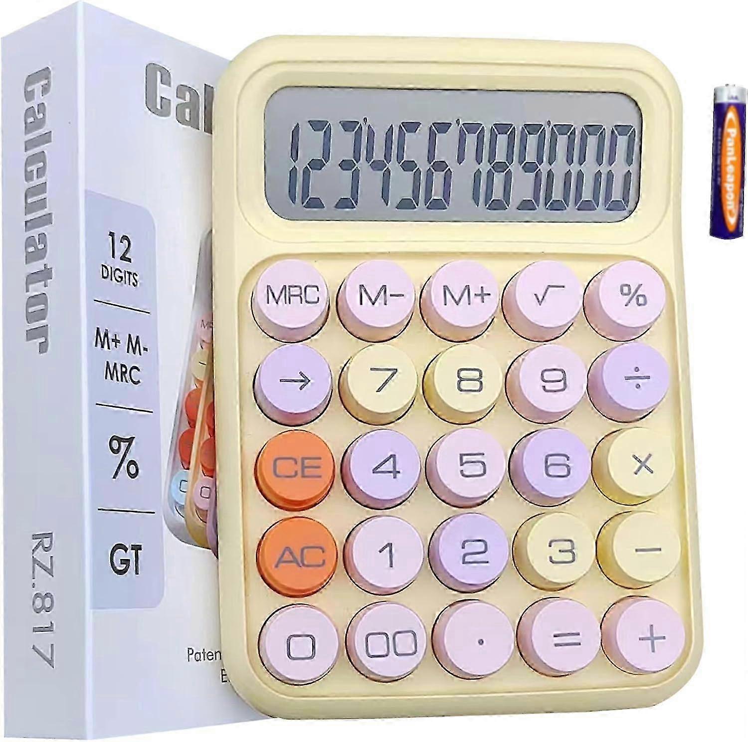 Creative Electronic Sweet Color Calculator,Round Button Calculator,12 Digit LCD & Big Round Buttons, Cute Calculator for Office, School, Home hwy