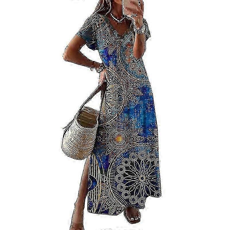 Christmas Plus Size Womens Boho Floral Loose Long Sundress Summer Casual Kaftan Maxi Dress