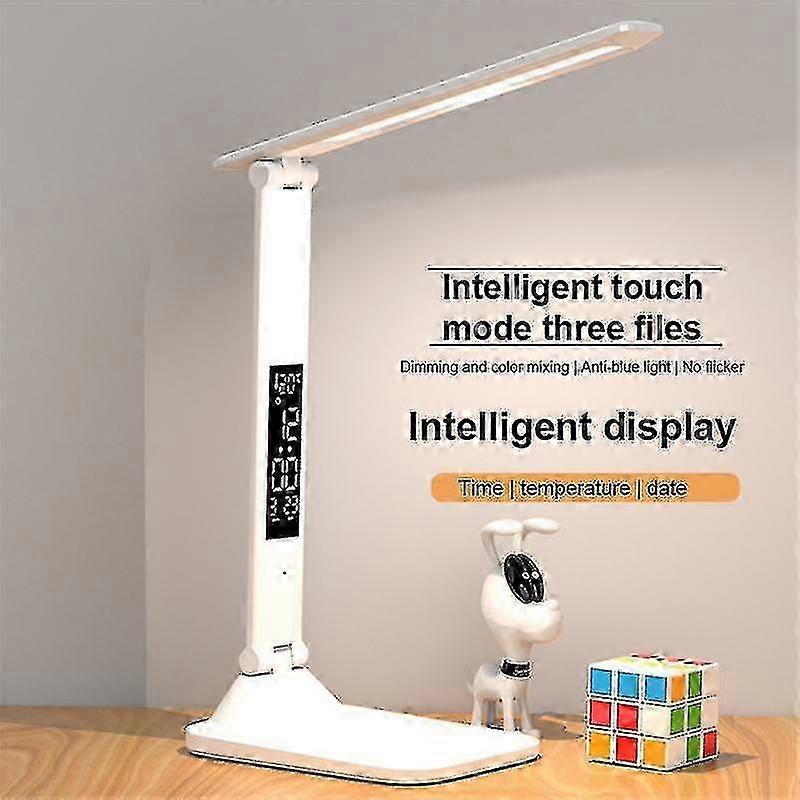 Usb Dimmable Touch Foldable Desk Lamp with Calendar, Temperature & Clock for Study and Reading
