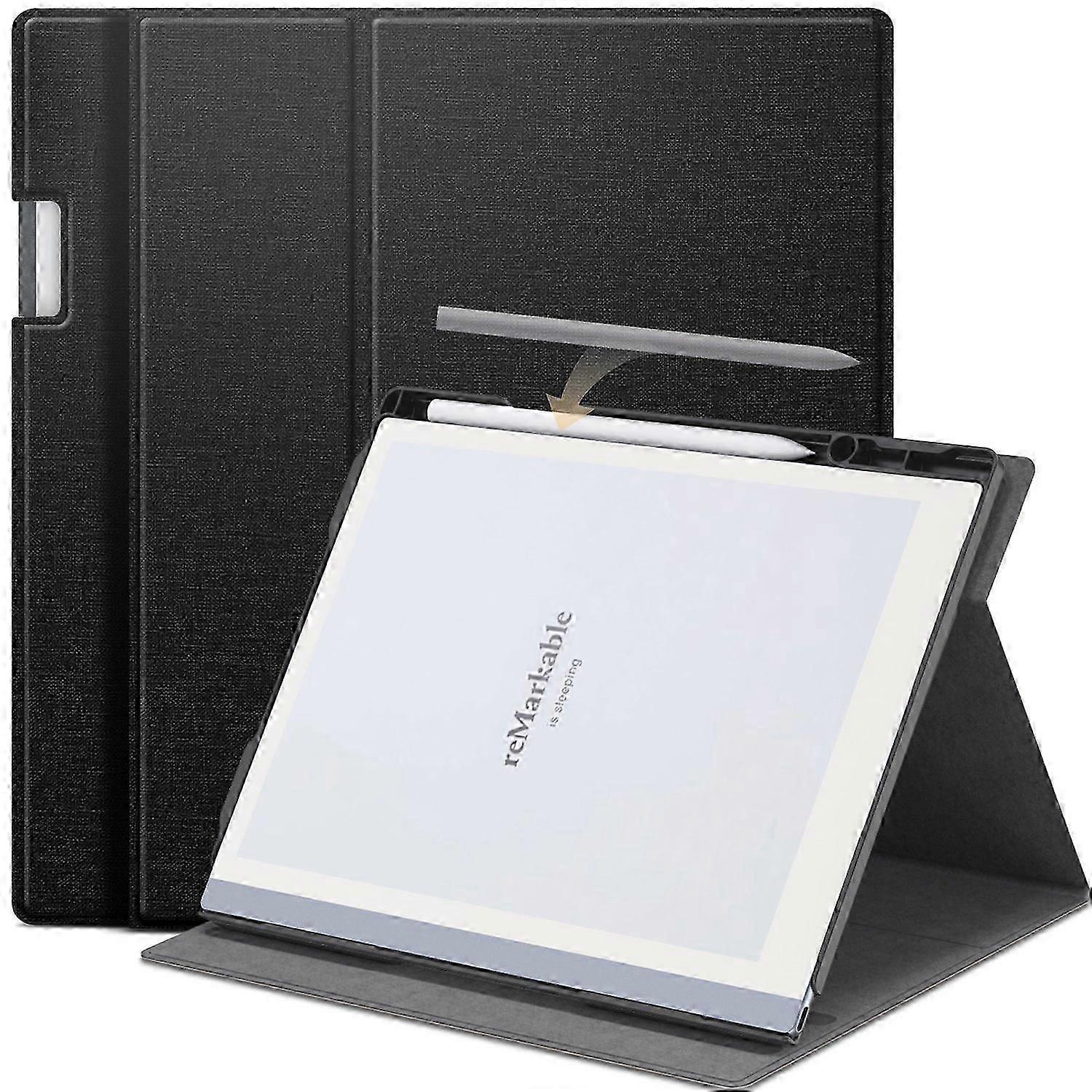 For Remarkable 2 Case Rotating Stand PC+PU Leather E-Reader Cover with Pen Holder
