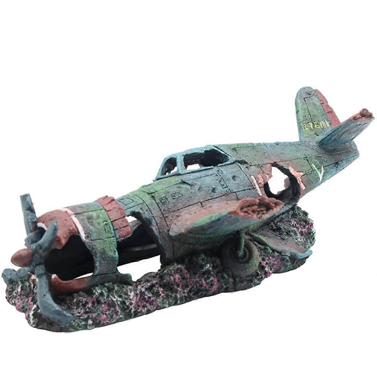 Fish Tank Decoration Fighter Vintage Airplane Submarine View Resin Cave Hiding Shelter for Fish Shrimp and Turtle Tank