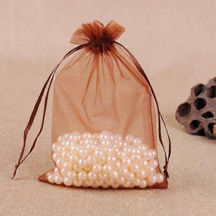 Organza Gift Bags-100 PCS Drawable Jewelry Pouches 9x12cm Coffee Coffee