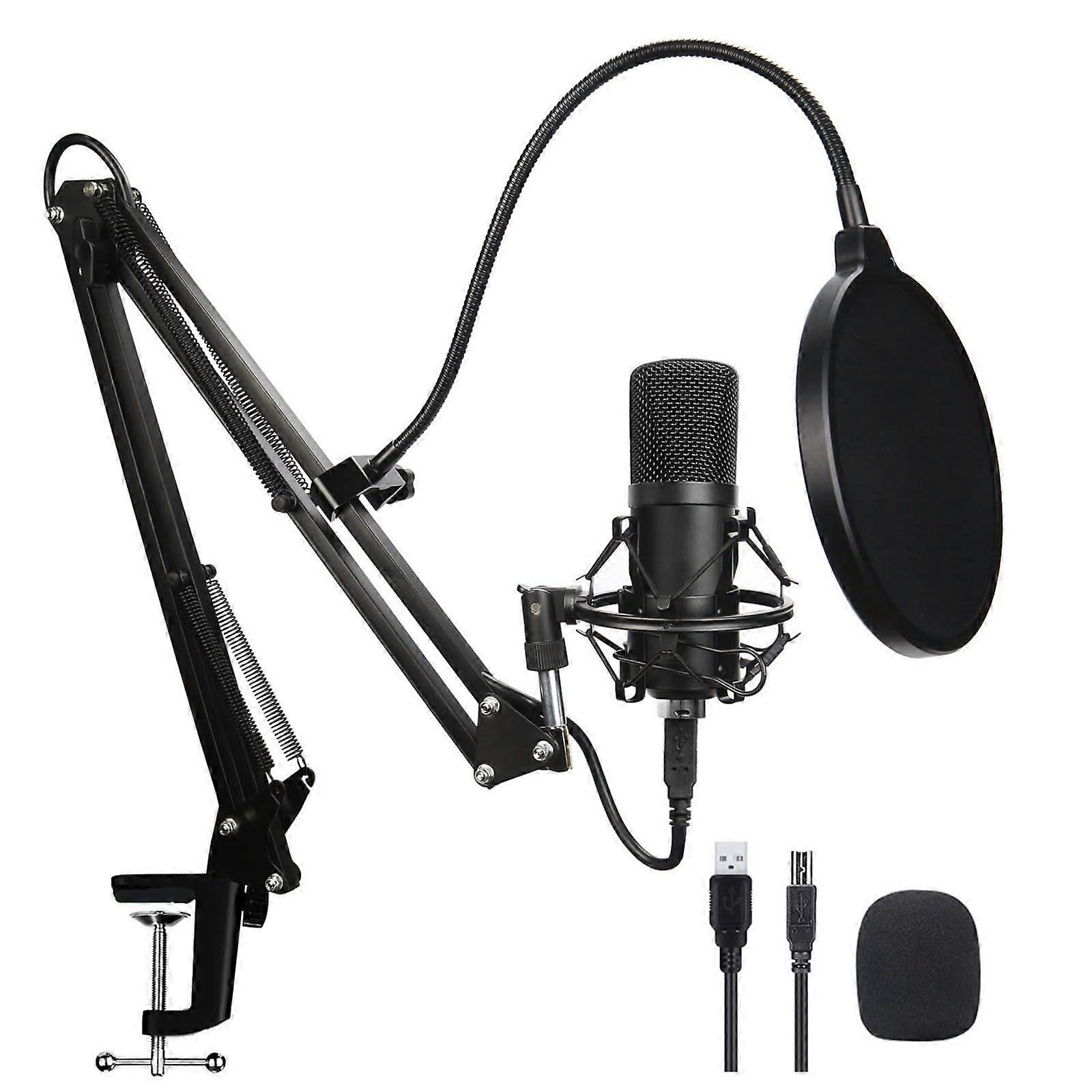 Studio USB Microphone Condenser With Adjustable Metal Arm Stand Kit For PC Computer Recording Podcast Gaming Singing