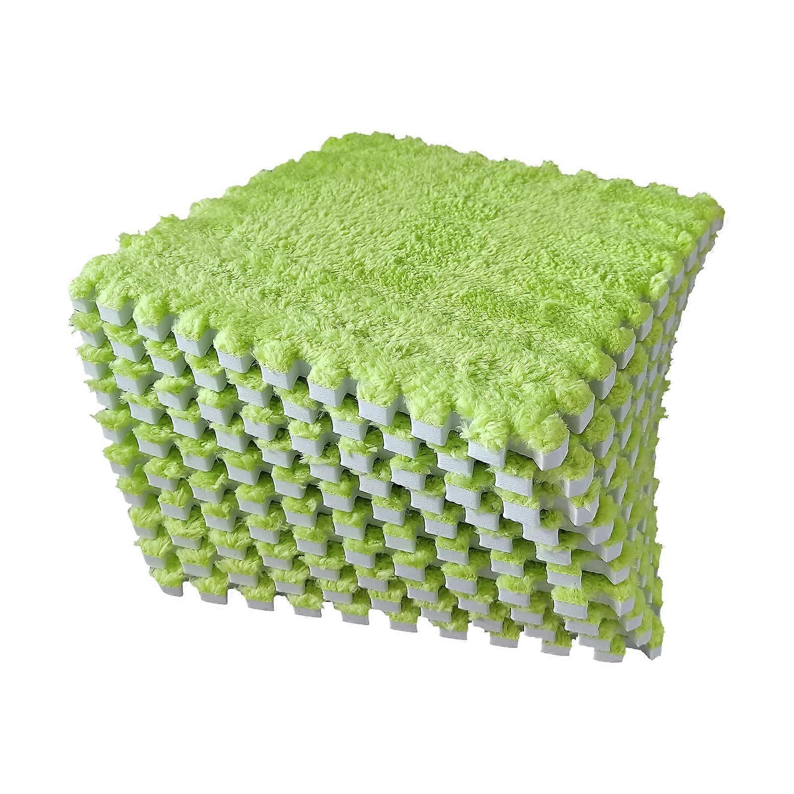 12 pcs Fluffy Soft EVA Foam Interlocking Carpet Shaggy Rugs Protective Floor Tiles for Home Parlor Green
